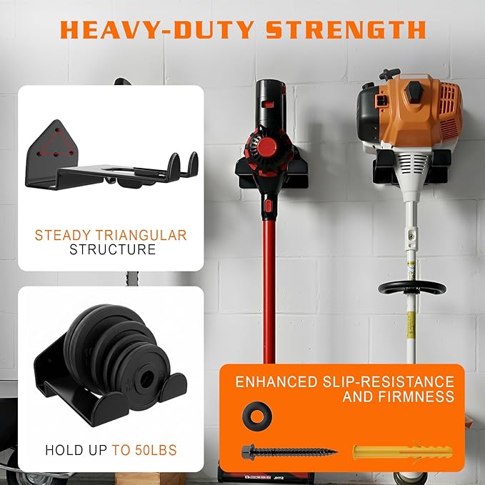 Housolution 8" Trimmer Rack with Rubber Coating, [4 Pack] Heavy Duty Weed Eater Hanger, Garden Power Tool Holder Organizer Hooks for Grass Trimmer, Hedge Trimmer, Garden Tool, Leaf Blower, Chainsaw