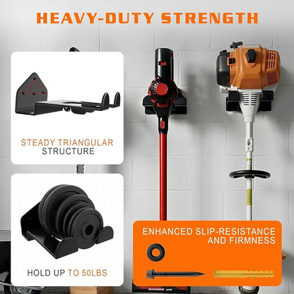 Housolution 8" Trimmer Rack with Rubber Coating, [4 Pack] Heavy Duty Weed Eater Hanger, Garden Power Tool Holder Organizer Hooks for Grass Trimmer, Hedge Trimmer, Garden Tool, Leaf Blower, Chainsaw