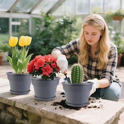 13-inch-Plant-Pots, 4 Pack Large Planters for Outdoor Plants, Plastic Flower Pots Indoor with Drainage Holes & Trays, Classic Garden Pot Container for House