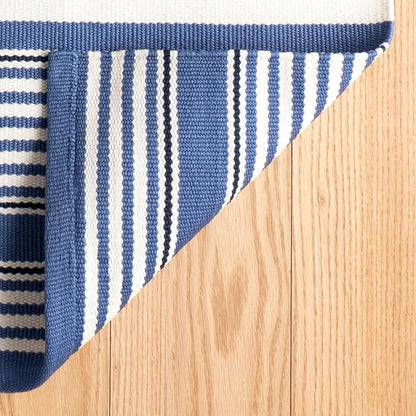 Dash & Albert Rugby Stripe Denim Handwoven Indoor/Outdoor Rug, 2.5 X 12 Feet, Blue Stripe Pattern