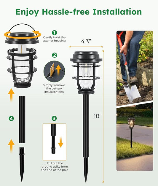 Vuees Bright Solar Pathway Lights Outdoor, 8 Pack Waterproof IP65, Auto On/Off Solar Powered Garden Lights for Yard Lawn Walkway Landscape Pool Outside - 3-in-1 Hanging, Tabletop & Stake Lighting