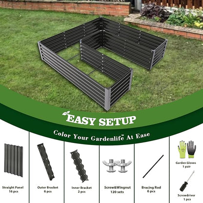A ANLEOLIFE U-Shaped Outdoor Galvanized Raised Garden Bed, 6x6x1.5ft, Center-Access Bottomless Planter Box, 22-Gauge Corrugated Metal, Reinforced Bracing Rods, Quartz Grey