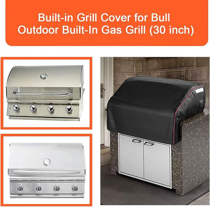 QuliMetal 32 inch Built-in Grill Cover for Bull 45005 Built in Gas Grill - 600D Heavy Duty Waterproof BBQ Grill Top Cover with Handle and Elastic Hem for Bull Lonestar 4 Burner
