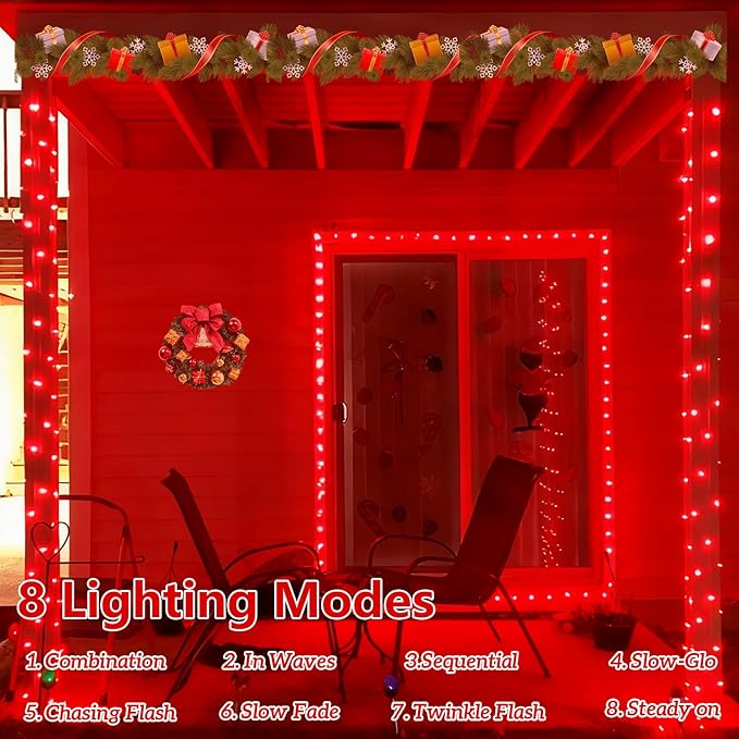 YEGUO 4 Pack Red Solar Fairy Lights, Each 33ft 100 LED Christmas Lights Outdoor Waterproof, 8 Modes Sliver Wire Solar String Lights