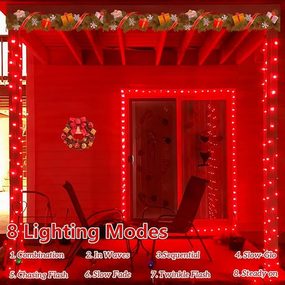 YEGUO 4 Pack Red Solar Fairy Lights, Each 33ft 100 LED Christmas Lights Outdoor Waterproof, 8 Modes Sliver Wire Solar String Lights