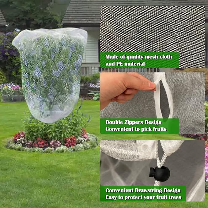 Fruit Tree Netting Covers with Zipper to Protect from Squirrels and Birds Large Netting for Fruit Trees Net Protection, White, 71" x 75", 1 Pack