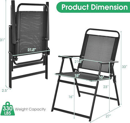 Tangkula Outdoor Folding Chairs Set of 6, Patio Dining Chairs with Breathable Seat & Cozy Armrests, Heavy-Duty Metal Frame, Portable Lawn Chairs for Backyard, Porch, Camping (6, Black)