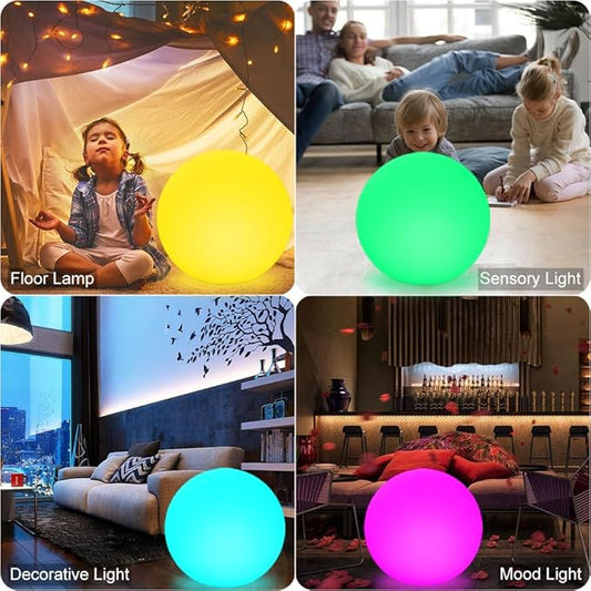 12-in & 20-in LED Globe Orb Lamp, Dimmable RGB Color Changing Glowing Orb Lights Rechargeable Glowing LED Ball Light w/Remote, Waterproof Outdoor Globe Light Soothing Mood Lamp for Home Garden