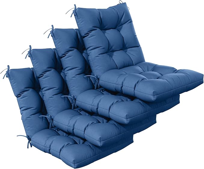 Patio Seat&Back Chair Cushions for Outdoor Furniture，Comfortable Cushions for Rocking/Dining/Lawn Chair-Set of 4 (Blue, 4pcs (1package))