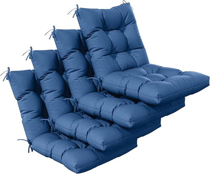 Patio Seat&Back Chair Cushions for Outdoor Furniture，Comfortable Cushions for Rocking/Dining/Lawn Chair-Set of 4 (Blue, 4pcs (1package))