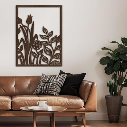 SIGNLEADER Metal Wall Art Decor Botanical Flower Plant Leaves Modern Abstract Wall Sculpture Hangings Home Decoration for Living Room, Bedroom, Bathroom, Kitchen, Outdoor - 36" Bronze