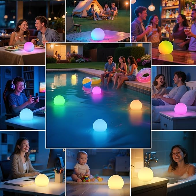 FUYO 6 inch LED Ball Lamp with Remote Rechargeable Waterproof, Glowing Globe Light 16 RGB Colors Orb Sphere for Indoor Outdoor Home Patio Pool Party Decor (White 6-inch)