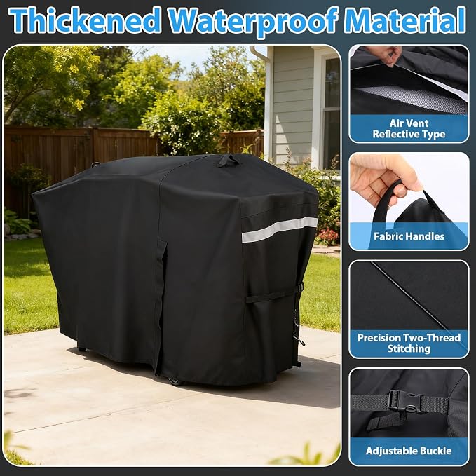 Utheer Grill Cover for Blackstone 28 Inch Griddle with Hood, 5483 Cover 600D Waterproof Heavy Duty Flat Top Grill Cover, Full-Length Outdoor Griddle Cover with Zipper and Adjustable Buckles, Black