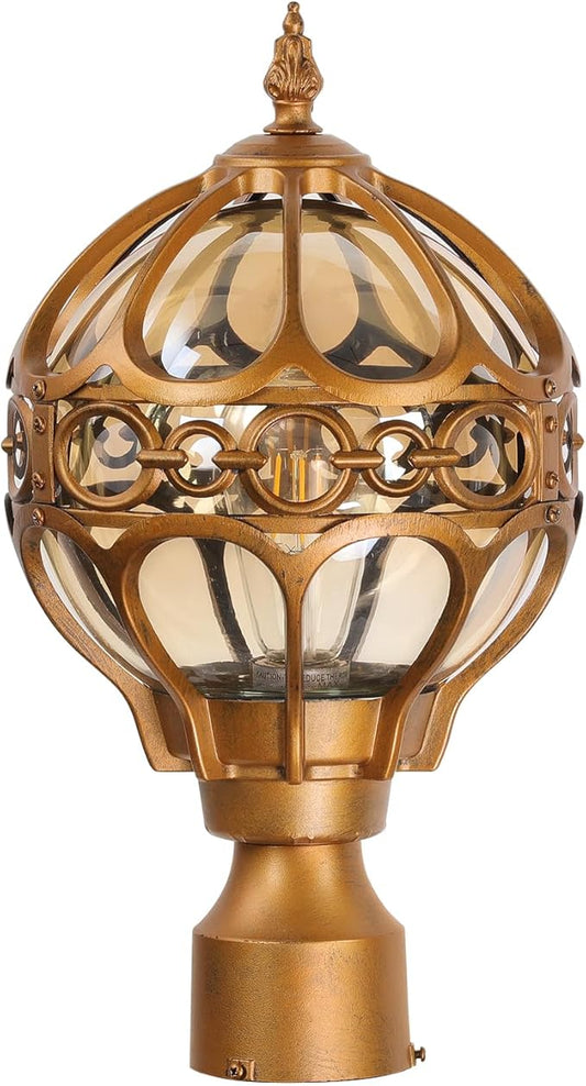 Globe Outdoor Post Light for Lawn Porch Garden Pathway Patio, Brass Waterproof Pier Mount Lamp Post Light Fixtures, Aluminum Post Lantern, Sphere Post Pole Light(1 Pack)