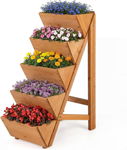 HAPPYGRILL Vertical Raised Garden Bed, Freestanding Wood Elevated Planter Box w/Legs for Growing Vegetables Flowers Herbs, Indoor Outdoor Tiered Plant Stand for Patio Yard Balcony Corner (1,5-Tier)