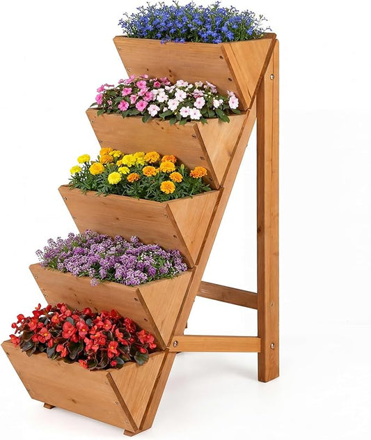 HAPPYGRILL Vertical Raised Garden Bed, Freestanding Wood Elevated Planter Box w/Legs for Growing Vegetables Flowers Herbs, Indoor Outdoor Tiered Plant Stand for Patio Yard Balcony Corner (1,5-Tier)