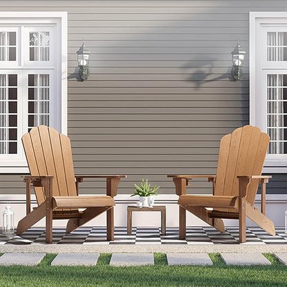 hOmeHua Adirondack Chair Weather Resistant, Hard Plastic Adirondack Chair with Cup Holder, Comfortable Easy to Assemble and Maintain,Outdoor Chair for Patio, Backyard Deck, Fire Pit - Wood Color