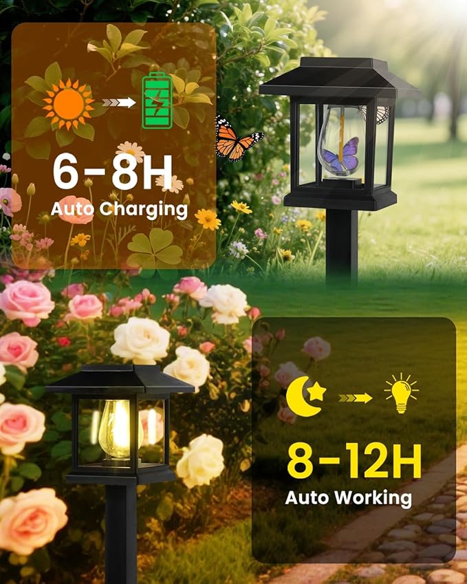 16-Pack Solar Lights Outdoor (Extra-Bright & Auto On/Off), Solar Powered Garden Lights, Outdoor Waterproof Solar Pathway Lights for Patio, Path, Yard, Landscape, Driveway, Walkway Decor (Warm White)