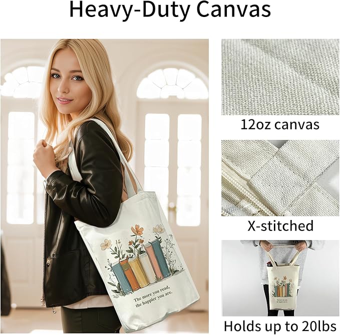 itgowisa Canvas Tote Bag for Women, Tote Bag with Zipper Inner Pocket, Zippered Canvas Bag for Shopping Work Grocery Everyday