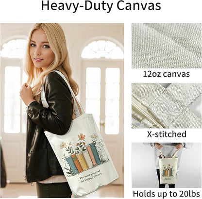 itgowisa Canvas Tote Bag for Women, Tote Bag with Zipper Inner Pocket, Zippered Canvas Bag for Shopping Work Grocery Everyday