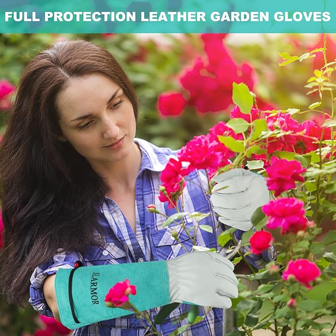 Long Gardening-Gloves Women/Men - Thorn proof Rose Pruning Heavy Duty Gauntlet, Best Garden Gifts for Gardener (X-Large, Green)