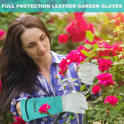 Long Gardening-Gloves Women/Men - Thorn proof Rose Pruning Heavy Duty Gauntlet, Best Garden Gifts for Gardener (X-Large, Green)