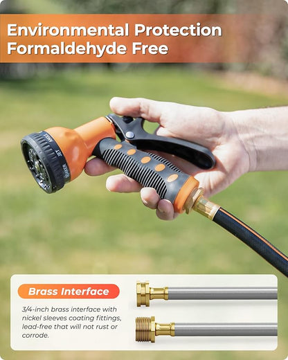 Ayleid Retractable Rubber Hybrid Garden Hose Reel, 1/2"x130ft Wall Mount | Anti-freeze, kink-free premium rubber hybrid hose, 24-month warranty, 9-pattern sprayer, any-length lock, slow auto-return.