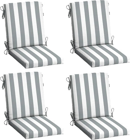 Arden 4-Pack Outdoor Patio Dining Chair Cushion, 20x44, Rain-Proof Seat Pad, Fade-Resistant Outdoor Cushion Stone Grey Cabana Stripe