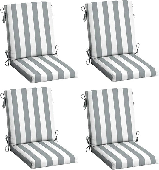 Arden 4-Pack Outdoor Patio Dining Chair Cushion, 20x44, Rain-Proof Seat Pad, Fade-Resistant Outdoor Cushion Stone Grey Cabana Stripe