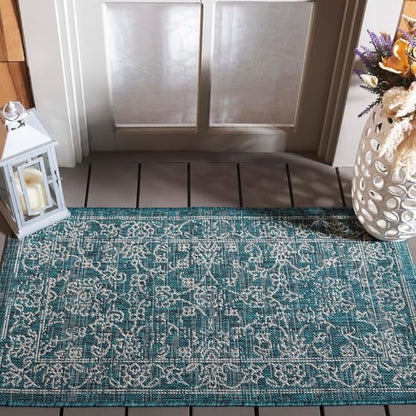 SAFAVIEH Washable Rug Outdoor Courtyard Collection - 2'3" x 5', Turquoise, Non-Shedding & Easy Cleaning, Ideal for Patio, Front Door, Entryway, Mudroom, Doormat (CY8680-37221)