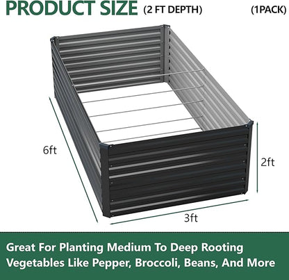 Vengarus 6x3x2FT Galvanized Raised Garden Bed Kit, Deep Root Planter Box Outdoor Large Planter Raised Beds for Planting Flowers,Vegetables and Herbs-Black