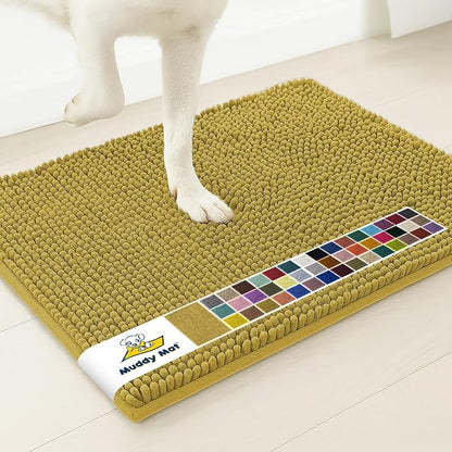 Muddy Mat® | Super Water Absorbent Door Mat Indoor, Microfiber Quick Dry Chenille Entryway Rug, Slip Resistant Front Door Mat, Indoor Mats for Entryway, Machine Washable Pet Rug, Mustard 30" x 60"