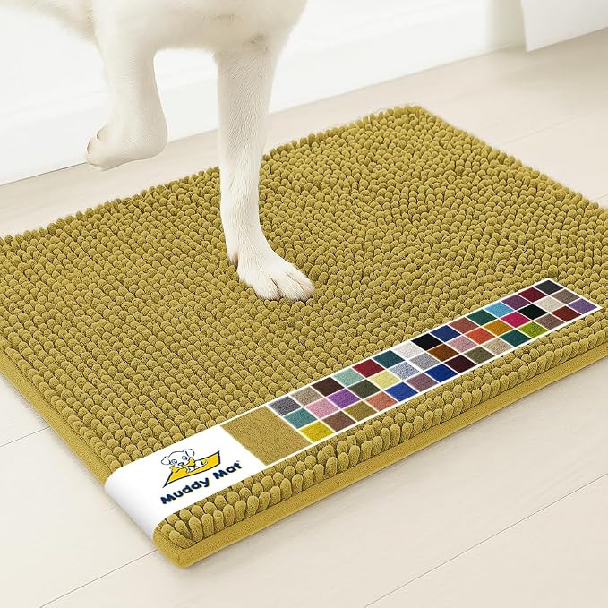 Muddy Mat® | Super Water Absorbent Door Mat Indoor, Microfiber Quick Dry Chenille Entryway Rug, Slip Resistant Front Door Mat, Indoor Mats for Entryway, Machine Washable Pet Rug, Mustard 48" x 60"