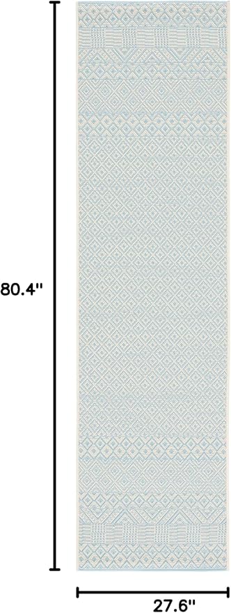 SAFAVIEH Washable Rug Outdoor Courtyard Collection - 2'3" x 6'7" Runner, Beige & Aqua Blue, Non-Shedding & Easy Cleaning, Ideal for Patio, Entryway, Mudroom, Hallway, Kitchen (CY6235-21312)