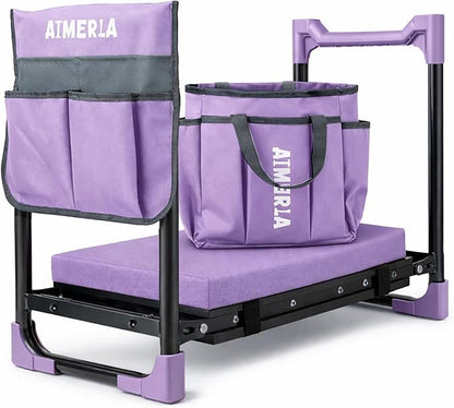 Aimerla K7 Foldable Garden Kneeler Seat, Upgraded Anti-Slip Base, 350LBS Capacity, 10.2" Wide EVA Pad & Detachable Cloud Cushion, 2-in-1 Kneeler Bench for Seniors, Gardening Gifts for Parents