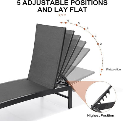 Crestlive Products Chaise Lounge Chair Outdoor Set of 2, Adjustable 5 Positions Pool Lounge Chairs, Metal Tanning Recliner, Outdoor Furniture All Weather for Patio, Beach, Yard, Pool
