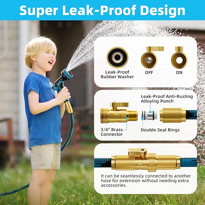 Garden Hose, Non-Expandable Water Hose 50 ft, Flexible, Kink & Leak Proof Water Pipe with 10-Function Spray Nozzle, Lightweight Outdoor Hose for Yard, Lawn, Car Wash, RV and Home Use