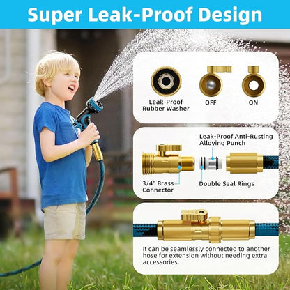 Garden Hose, Non-Expandable Water Hose 100ft, Flexible, Kink & Leak Proof Water Pipe with 10-Function Spray Nozzle, Lightweight Outdoor Hose for Yard, Lawn, Car Wash, RV and Home Use