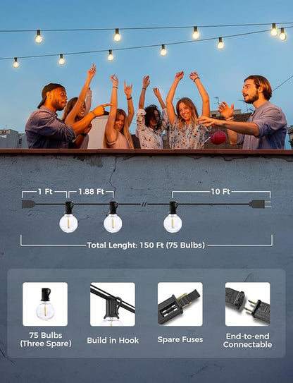 XMCOSY+ Outdoor String Lights, Smart Patio Lights 100Ft Dimmable Outdoor Lights Warm White, 50 G40 LED Bulbs, WiFi String Lights for Outside, Work with Alexa, APP Control, Waterproof Extendable