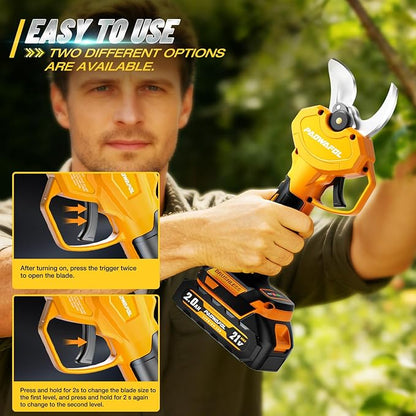 2.05"/ 56mm Electric Pruning Shears, Cordless Electric Scissors LCD Display＆SK7 Blades, 21V Brushless Motor Branch Cutter with 2 PCS Rechargeable 2000mAh Batteries & 2 Blades (Yellow)
