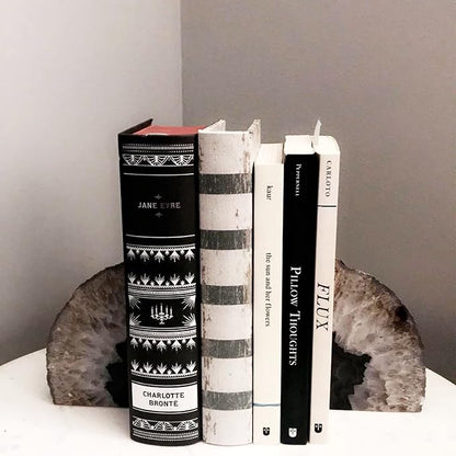 JIC Gem Black Agate Bookend(s) Bookends for Shelves to Hold Books geode bookends with Rubber Bumpers for Office and Home Decoration(1 Pair 2 to 3 Lbs)
