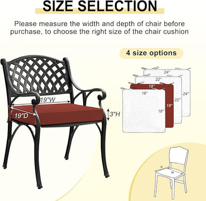 downluxe Waterproof Outdoor Chair Cushions Set of 2, 19" x 19" x 3" Patio Chair Cushion with Non-Slip Ties & Handle, Square Outdoor Cushion for Patio Furniture with Removable Cover, Orange