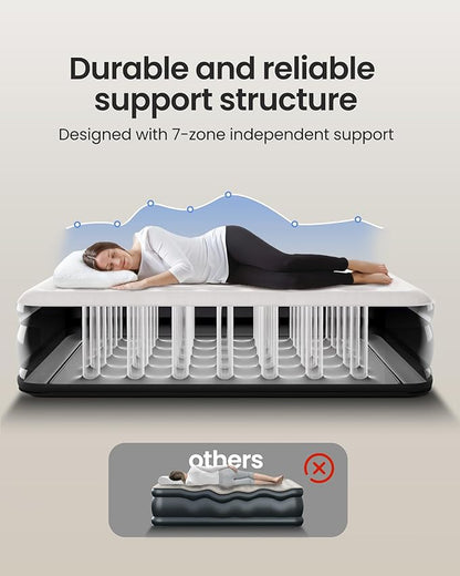 OhGeni King Size Air Mattress, Family Choice Award with Built in Pump, Ideal Alternative to a Bed, 18'' Comfortable Blow Up Colchones Inflables Mattress for Home, Guests, Portable Air Bed, 700 lbs