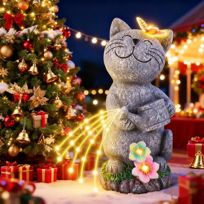 Solar Garden Cat Decor, Animal Statue Outdoor Lights, Mothers Day Birthday Housewarming Gifts for Mom Grandma Women Sister Wife Lady Lover-Patio, Porch, Yard, Balcony Decorations, Lawn Ornaments.