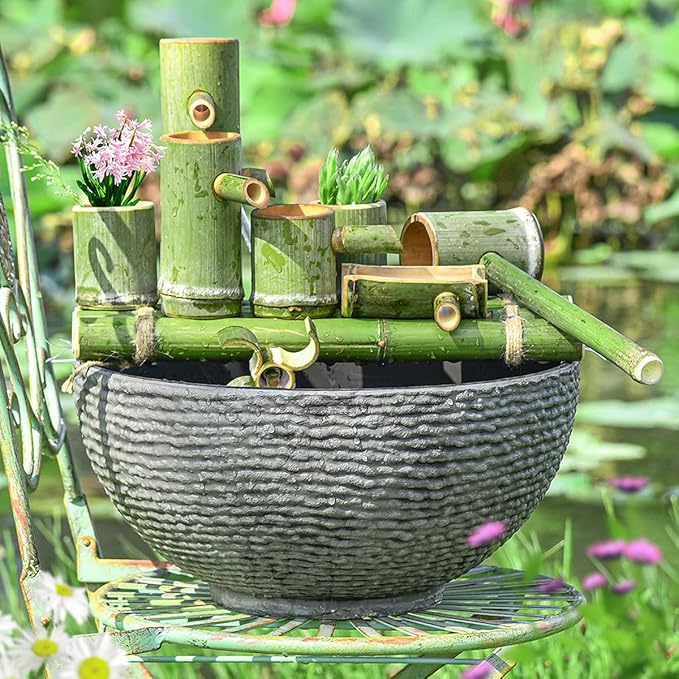 Sungmor Ash Black Resin Outdoor Low Bowl Planter Bird Bath 15.6 Inch Water Lily Succulent Pots Small Fountain Base