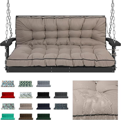 Swing Replacement Cushions with Backrest, 2 or 3 Seater Waterproof Non-Slip Overstuffed Swing Pad, Indoor/Outdoor Bench Cushion for Porch Chair Swing Garden Furniture (Khaki, 40 * 70.8in)