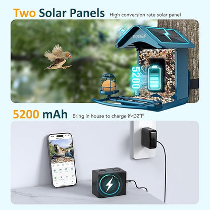 BIRDLEGEND® Bird Feeder with Camera Solar Powered, 2K Portrait Live Free AI Forever Instant Arrival Alerts with 64GB Card, Smart Camera Birds Feeders Wireless Outdoor Gift for Bird Lover, 2.4G WiFi