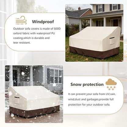 3-Seater Patio Sofa Cover, 600D Heavy Duty Waterproof Outdoor Sofa Covers, 85 W x 38 D x 35 H Inches Outdoor Couch Cover, Patio Furniture Covers, Lvory&Brown