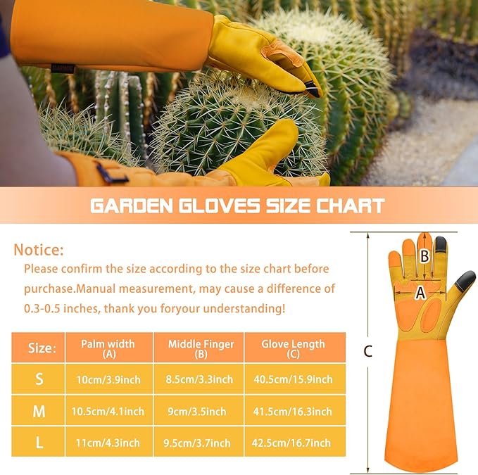Long-Gardening-Gloves for Women/Men - Thorn Proof Rose Pruning Gloves Heavy Duty Gauntlet, Best Garden Gifts for Gardener-S