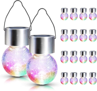 GIGALUMI Solar Lights Outdoor Waterproof, 16 Pack Solar Hanging Lights Garden Decor, Gifts for Women, Solar Outdoor Lantern Waterproof Cracked Glass for Yard, Fence, Tree(Color Changing)